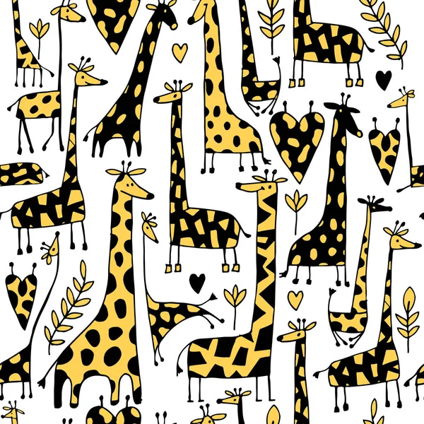 Funny giraffes sketch, seamless pattern your design — Stock Vector