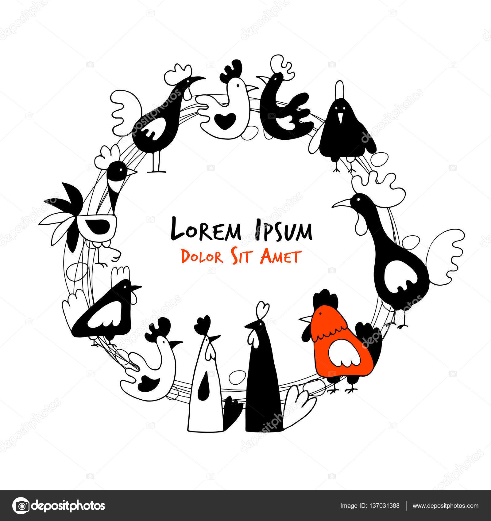 Poules Et Coqs Dans Le Poulailler Croquis Pour Votre Conception