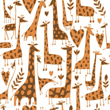 Komik zürafalar eskiz, kusursuz desen tasarımınız.