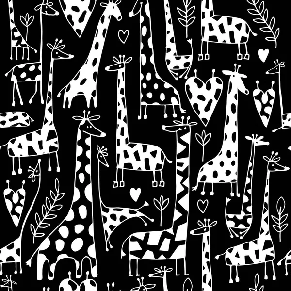 Funny giraffes sketch, seamless pattern your design — Stock Vector