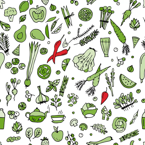 Green vegetables, detox. Seamless pattern design — Stock Vector