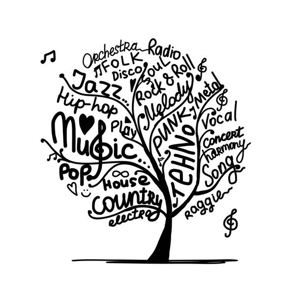 Музыкальное дерево, эскиз для вашего дизайна — стоковый вектор