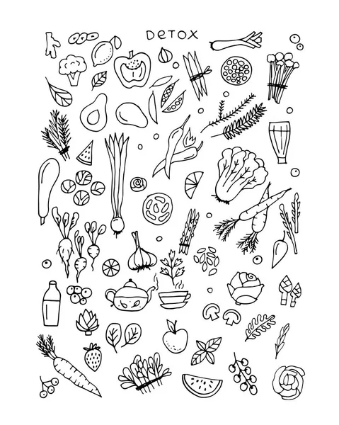 Grünes Gemüseset, entgiftet. Skizze für Ihr Design — Stockvektor