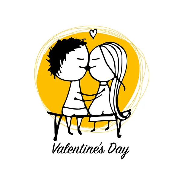 Couple amoureux baisers, Saint-Valentin croquis pour votre design — Image vectorielle