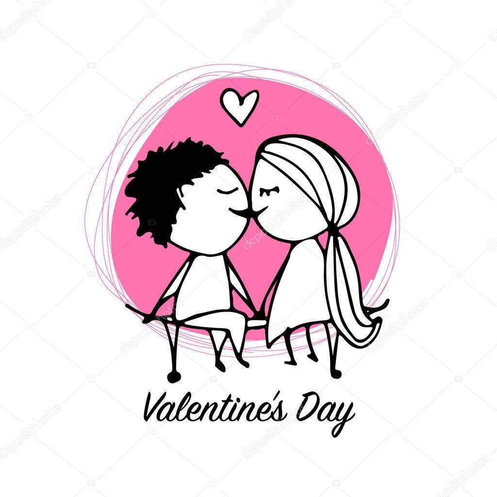 Couple in love kissing, valentine sketch for your design, vector illustration