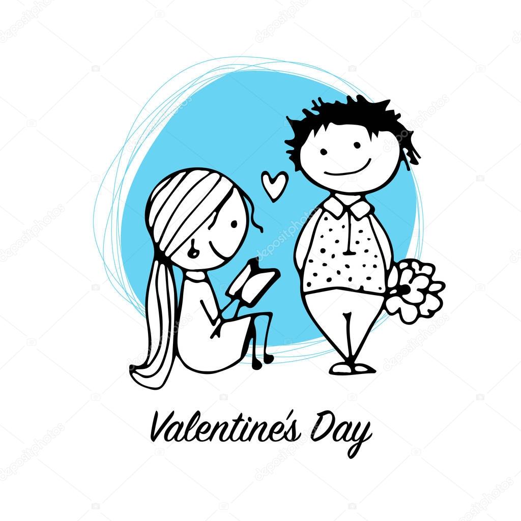 Couple in love kissing, valentine sketch for your design, vector illustration