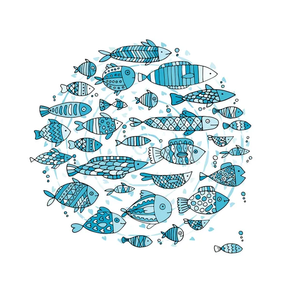 Collection de poissons d'art, croquis pour votre design — Image vectorielle