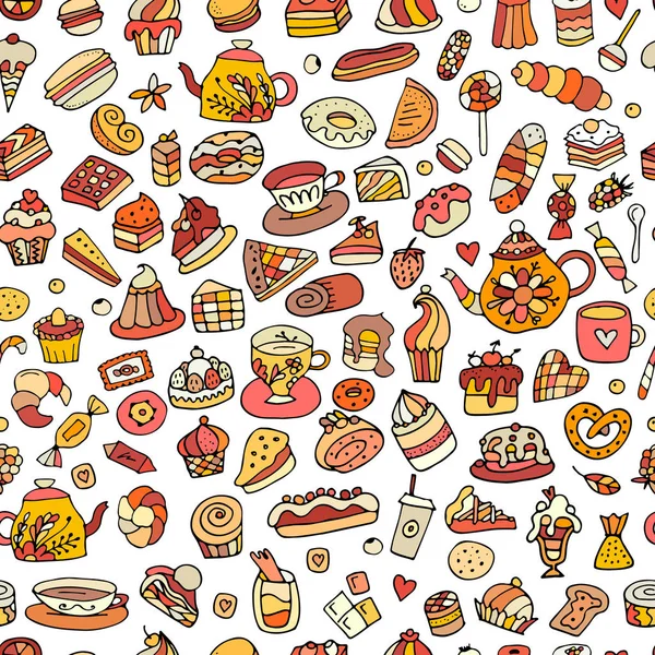 Cakes and sweets, seamless pattern for your design — Stock Vector