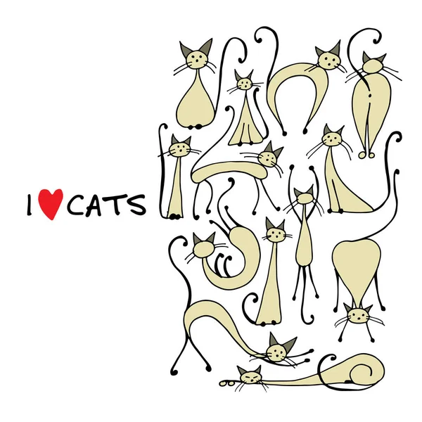 Siamesische Katzen Kollektion, Skizze für Ihr Design — Stockvektor