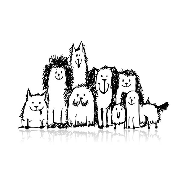 Famille de chiens, croquis pour votre conception — Image vectorielle