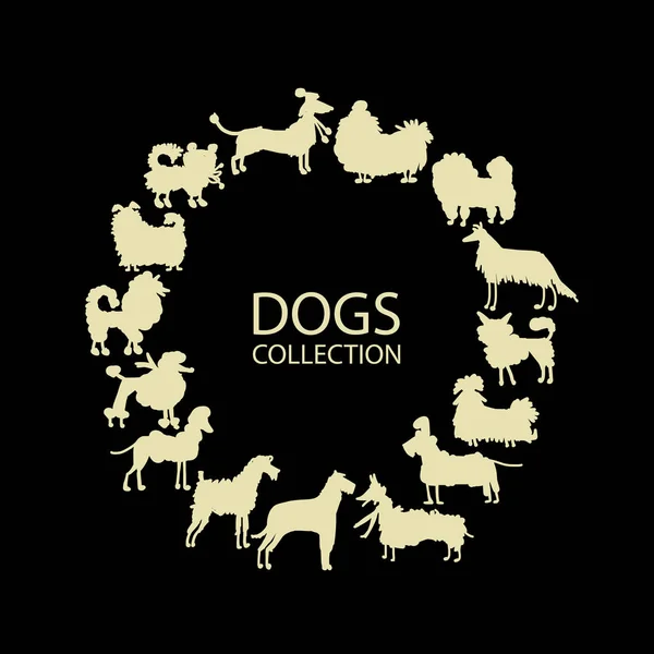 Colección de perros divertidos, boceto para su diseño — Archivo Imágenes Vectoriales