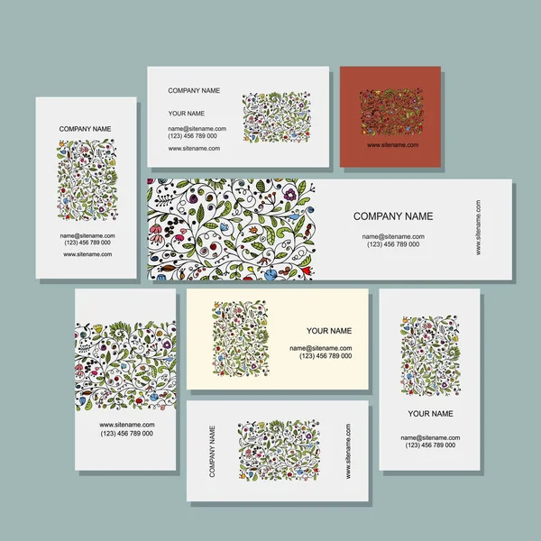 Coleção de cartões de visita, design floral — Vetor de Stock