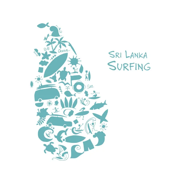 Sri Lanka surfind, design realizzato con icone del surf — Vettoriale Stock