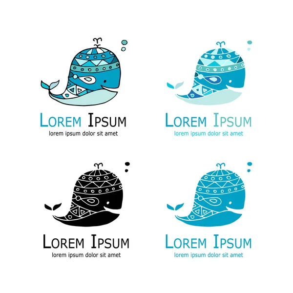 Whales logo set, sketch for your design — Stock Vector
