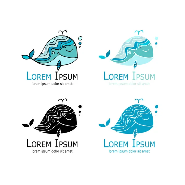 Whales logo set, sketch for your design — Stock Vector