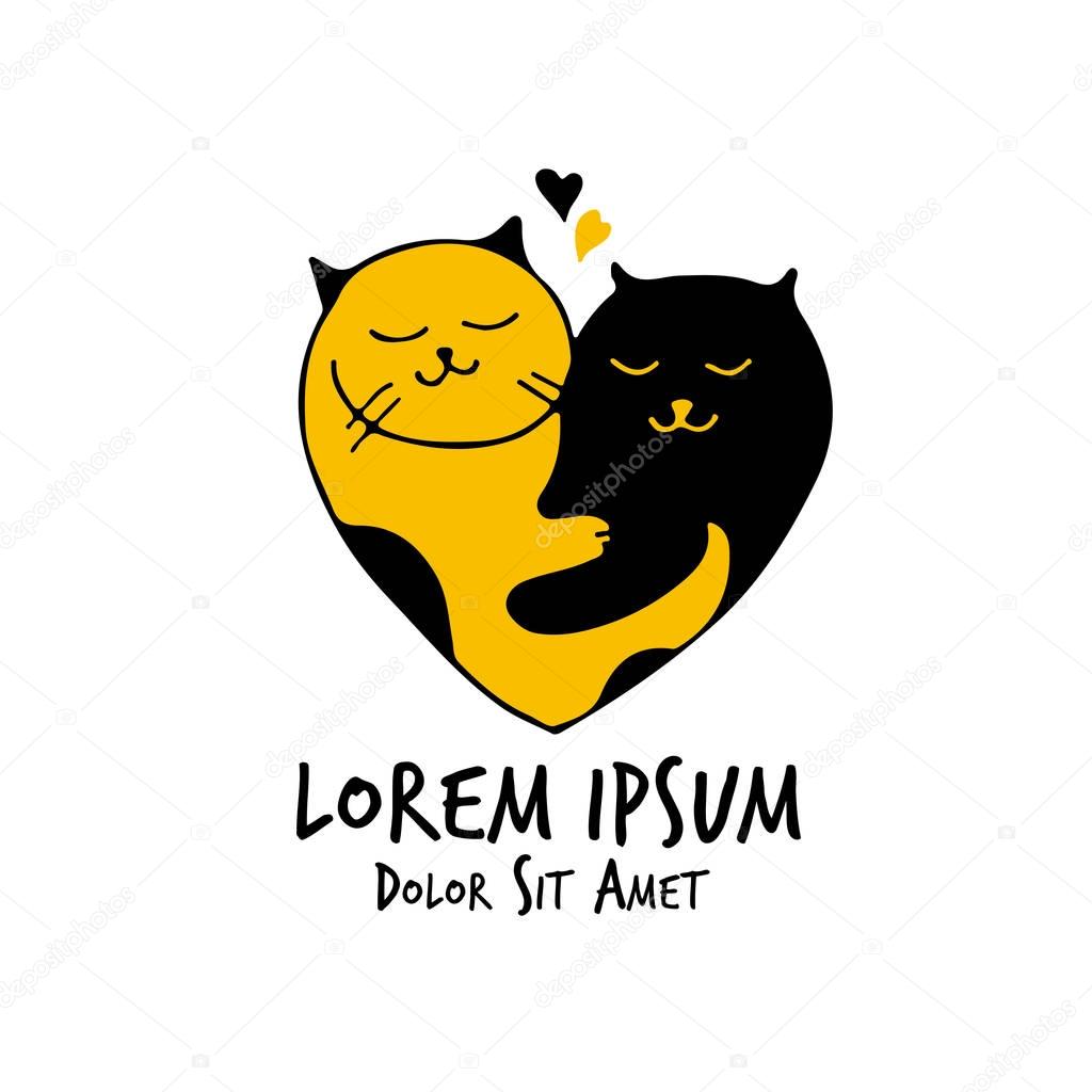 Cats love vector heart couple valentine wedding