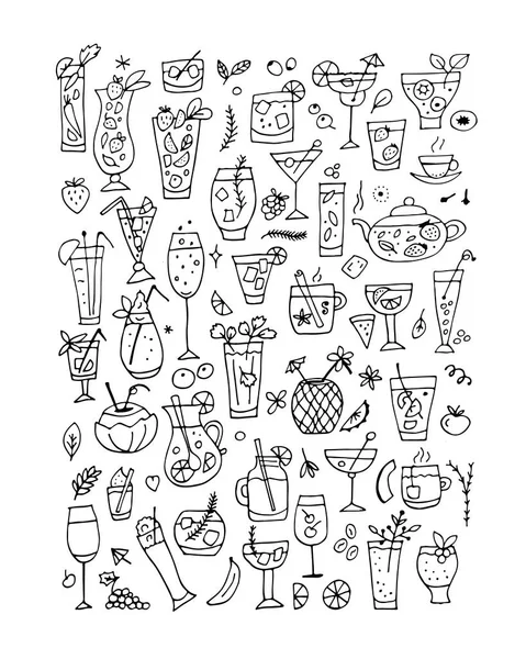 Boissons collection, conception de la page de livre de coloriage — Image vectorielle