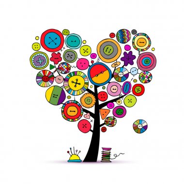 Sevgilerle, düğmelerle ağaç dikmek. Tasarımınız için kroki