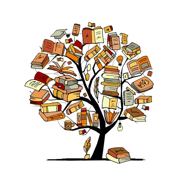 Árbol de libros, boceto para su diseño — Vector de stock