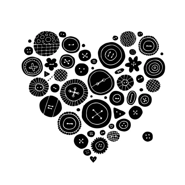 Collezione di bottoni, forma di cuore. Schizzo per il tuo design — Vettoriale Stock