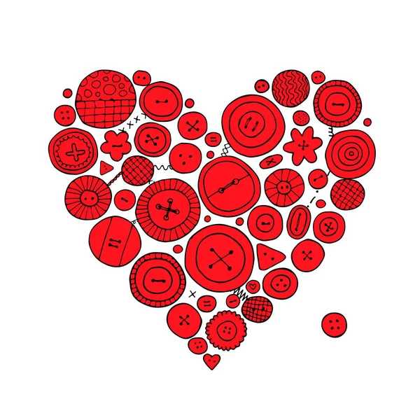 Collection de boutons, forme de coeur. Croquis pour votre design — Image vectorielle