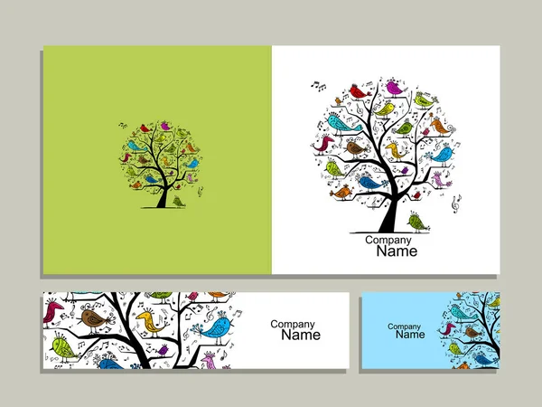 Diseño de tarjetas de felicitación, árbol con pájaros cantores — Vector de stock