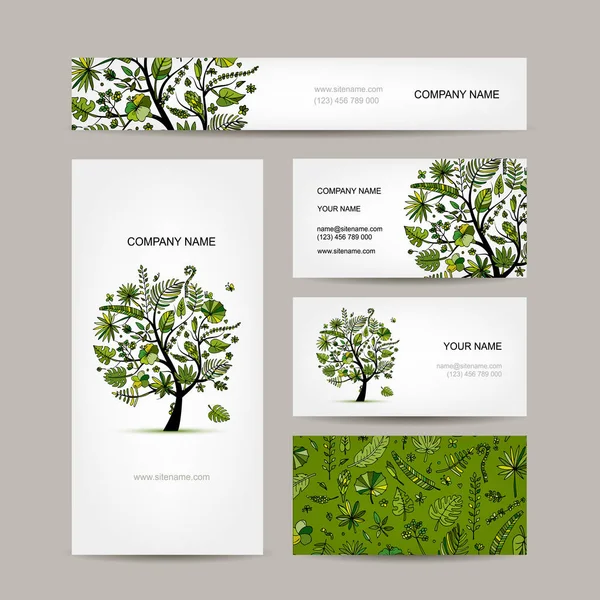 Colección de tarjetas de visita, diseño de árbol tropical — Vector de stock