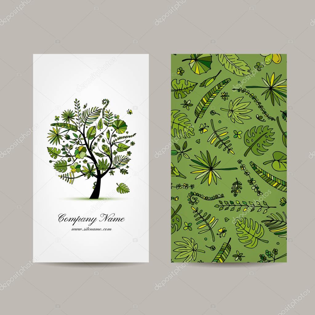 Business card collection, tropical tree design