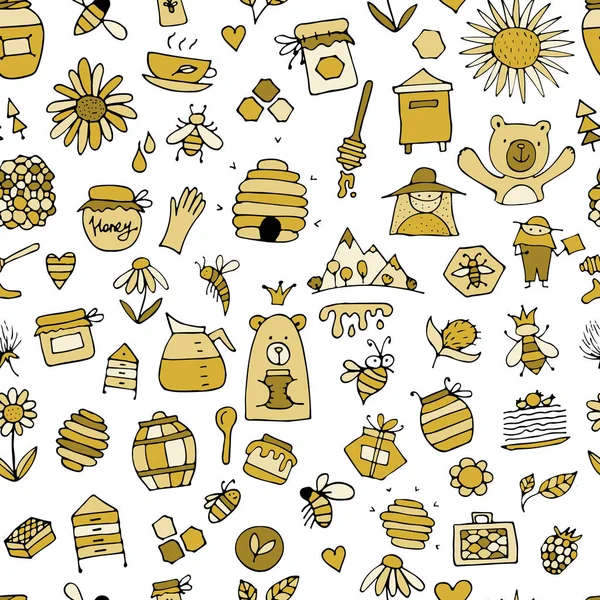 Colmenar de miel, patrón sin costuras. Boceto para su diseño — Archivo Imágenes Vectoriales