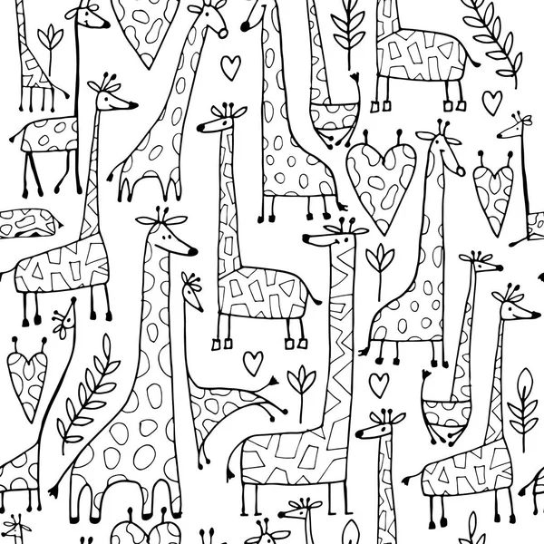 Divertido bosquejo de jirafas, patrón sin costuras su diseño — Archivo Imágenes Vectoriales
