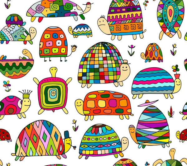 Funny turtles collection, seamless pattern for your design — Stock Vector