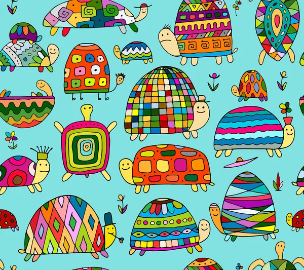 Koleksi kura-kura lucu, pola mulus untuk desain Anda - Stok Vektor