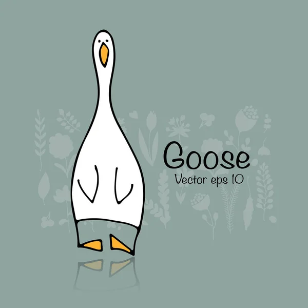 Funny goose, sketch for your design — Stock Vector