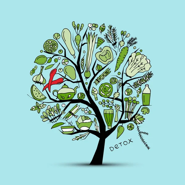 Árbol con verduras verdes. Boceto para su diseño — Vector de stock