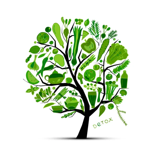 Träd med gröna grönsaker. Skiss för din design — Stock vektor