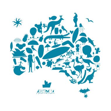 Icons set, tasarımınız için kroki ile Avustralya harita