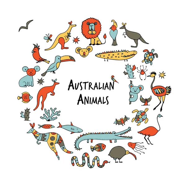 Australian animals set, sketch for your design — Stock Vector