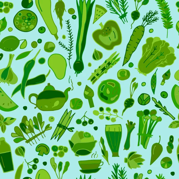 Verduras verdes, desintoxicación. Diseño de patrón sin costura — Vector de stock