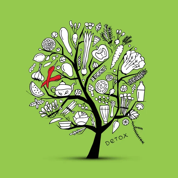 Дерево с зелеными овощами. Эскиз для вашего дизайна — стоковый вектор