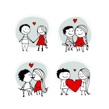 Aşk öpüşme içinde çift, Sevgililer kroki için tasarım