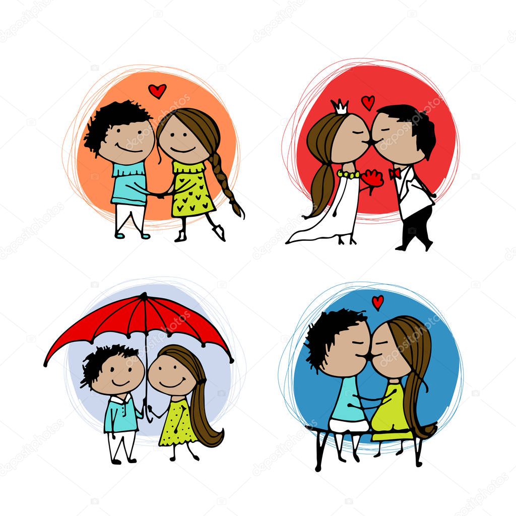 Couple in love kissing, valentine sketch for your design, vector illustration