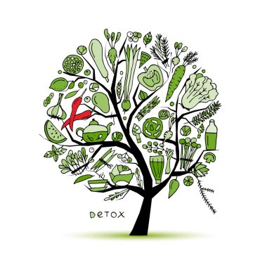 Ağaç yeşil sebzeler ile. Tasarımınız için kroki