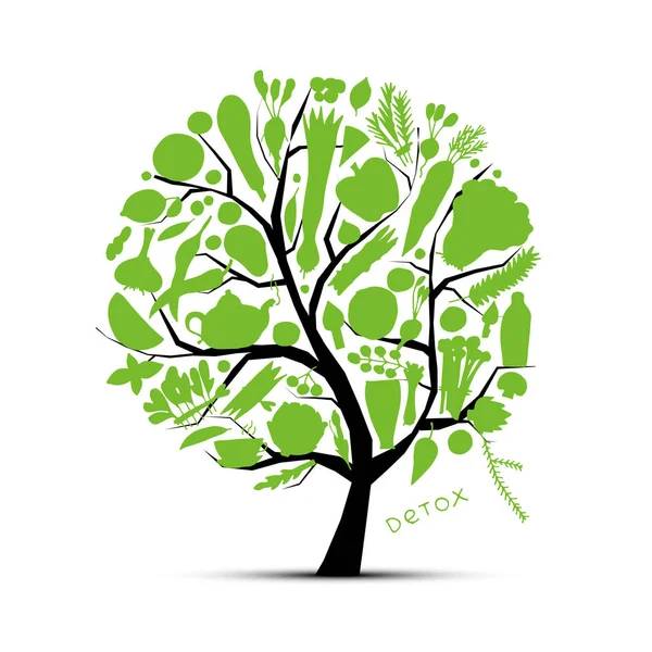 Árbol con verduras verdes. Boceto para su diseño — Vector de stock