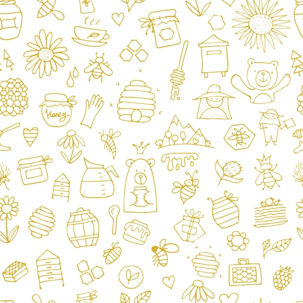 Colmenar de miel, patrón sin costuras. Boceto para su diseño — Vector de stock