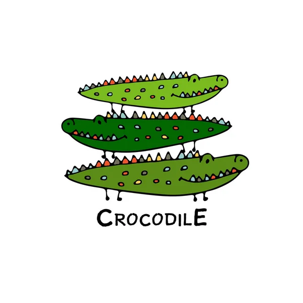 Сім'я крокодили, ескіз вашого дизайну — стоковий вектор