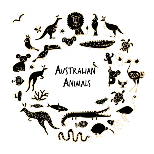 Australian animals set, sketch for your design — Stock Vector