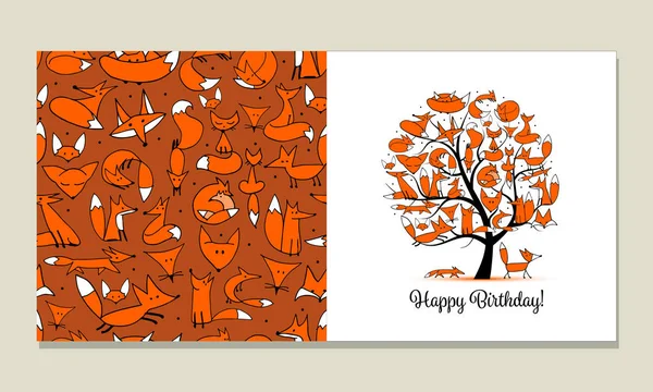 Tarjeta de felicitación con diseño de árbol de zorro — Archivo Imágenes Vectoriales