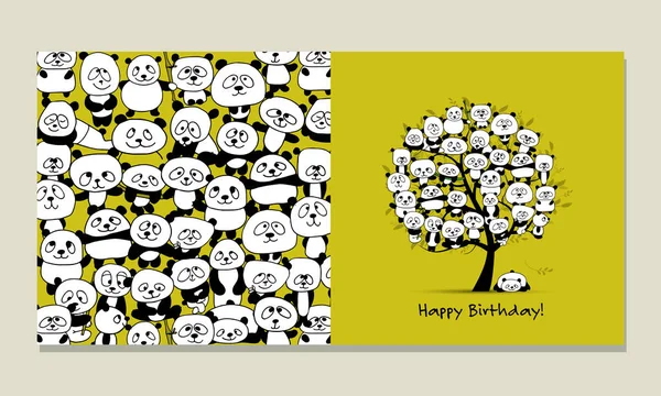 Tarjeta de felicitación con diseño de panda — Archivo Imágenes Vectoriales