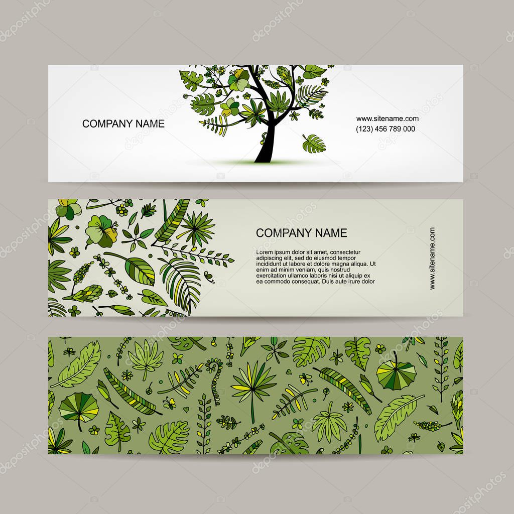 Banners set, tropical tree design