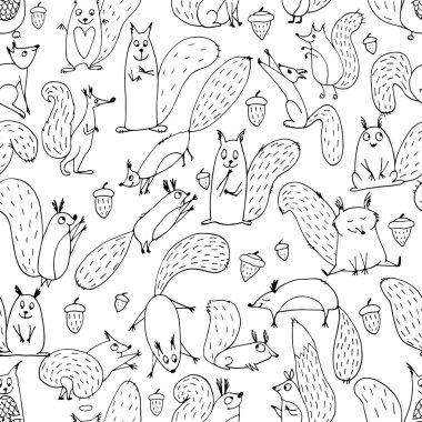 Komik sincap fındık, tasarımınız için seamless modeli ile